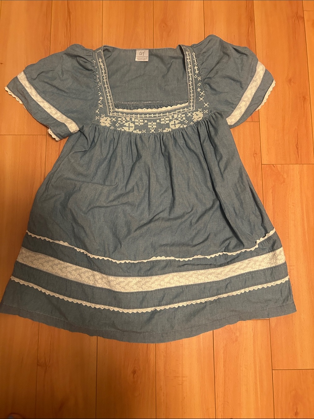 Women’s Blue Cotton Lace-Trim Dress